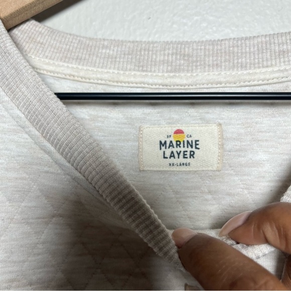 Marine Layer Men Corbet Quilted Crewneck Sweater XXL Cream Pullover‎ Dark Oat - Picture 2 of 10